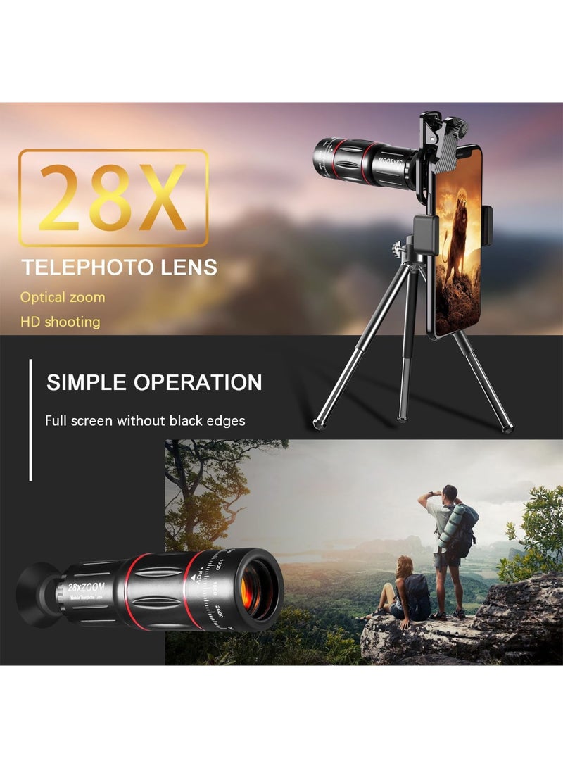 SYOSI Upgraded Phone Camera Lens Kit, 28X Telephoto, 0.6X Wide Angle, 20X Macro, 198° Fisheye, Compatible with Most Smartphones - Image 3